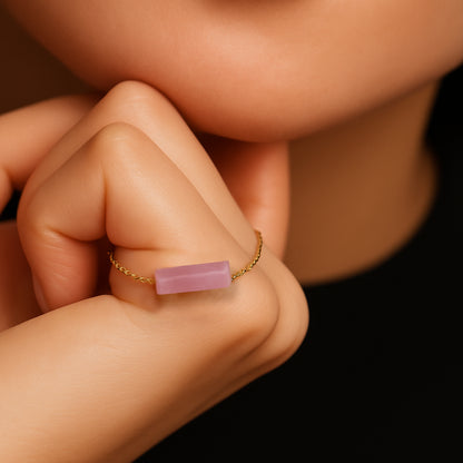 pink rose quartz tiny bar pendant necklace