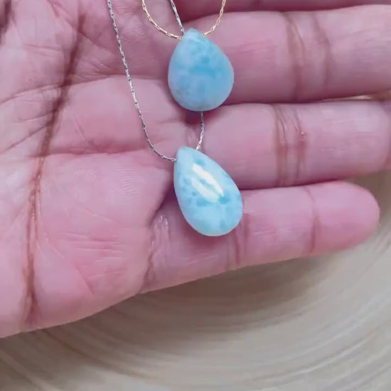 Larimar Minimalist Teardrop Dominican Stone Necklace, Genuine Larimar Blue Stone Necklace, Dominican Blue Stone Crystal, Gift for her