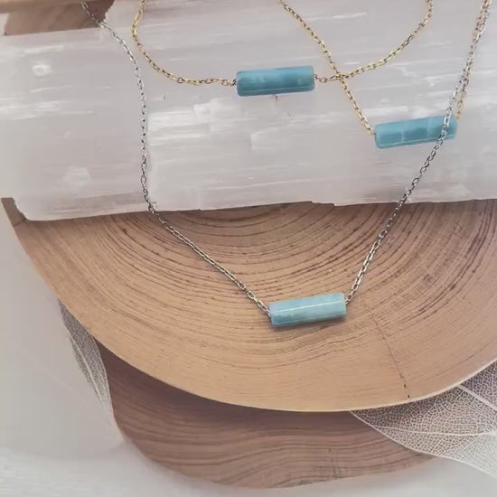 Tiny Larimar Dominican Gemstone Minimalist Necklace, Small Natural Blue Stone Necklace, Dominican Blue Stone Waterproof Crystal, Gift