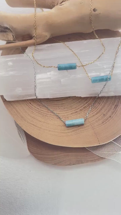 Tiny Larimar Dominican Gemstone Minimalist Necklace, Small Natural Blue Stone Necklace, Dominican Blue Stone Waterproof Crystal, Gift