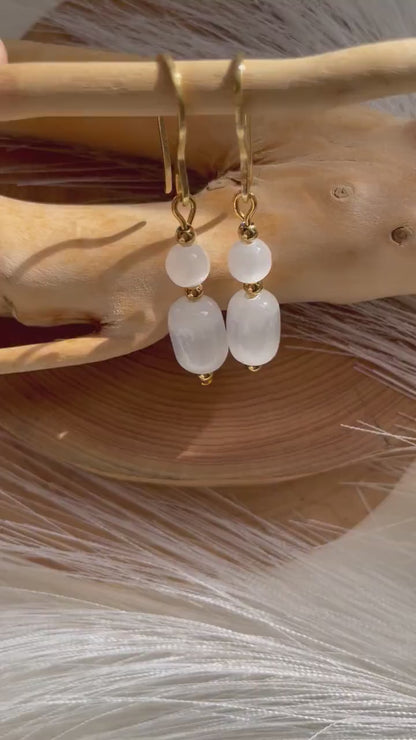 Selenite Minimalist Crystal Earrings 14K Gold Plated,