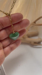 Jade Heart Paperclip Chain Necklace