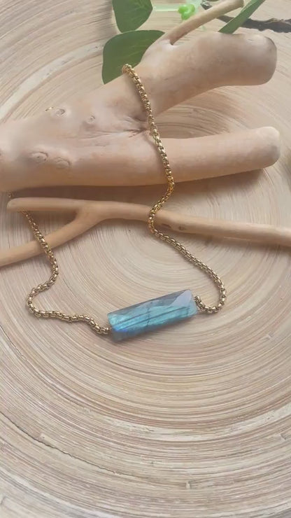 Labradorite Pendant Bar Necklace