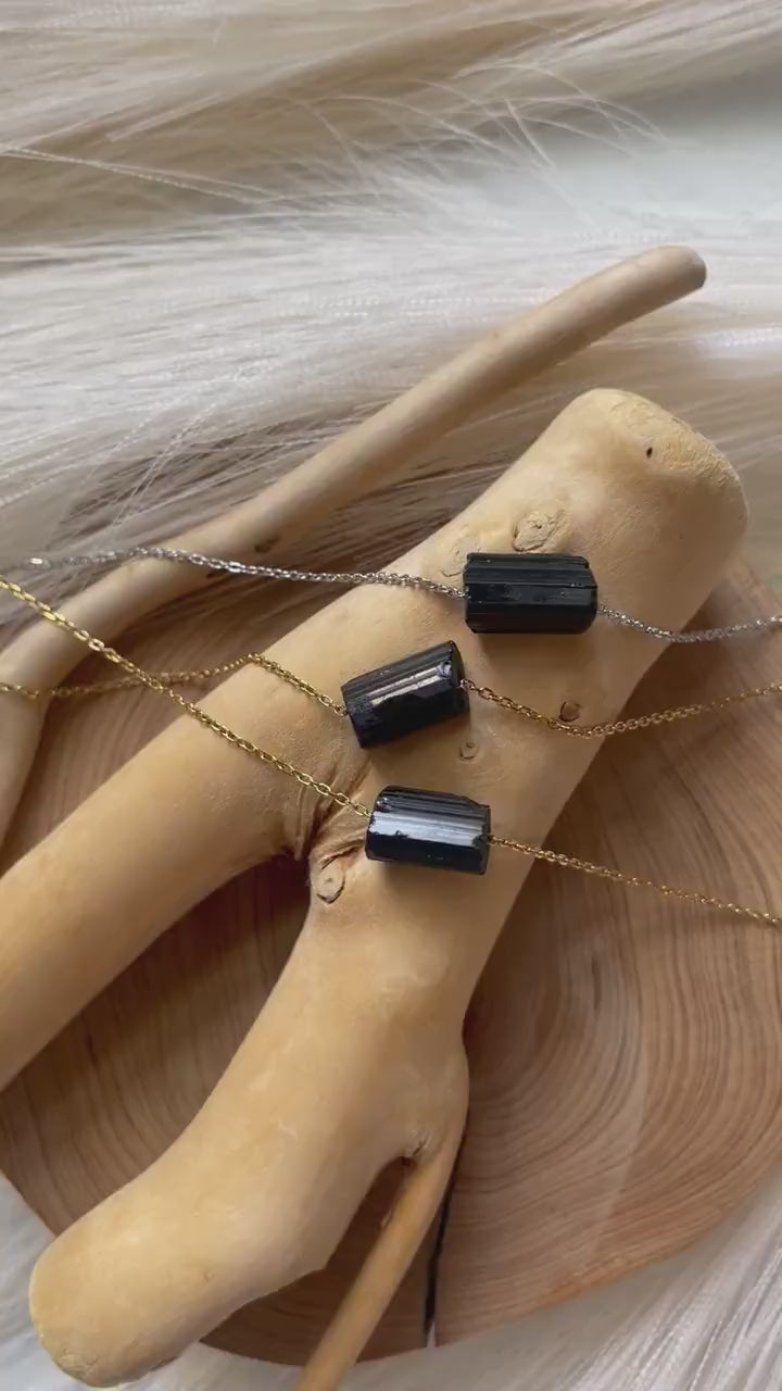 Black Tourmaline - Raw Crystal Necklace