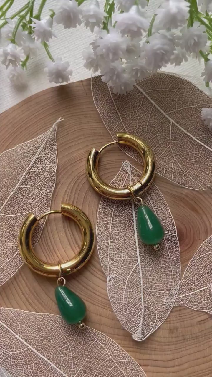 Jade Dangle Huggie Earrings