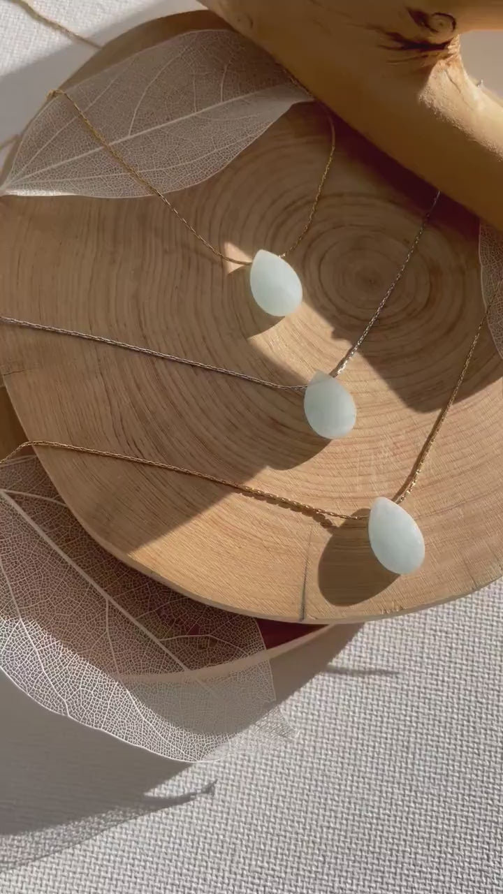 Aquamarine Minimalist Crystal Necklace, March Birthstone Necklace, Aquamarine Faceted Gemstone