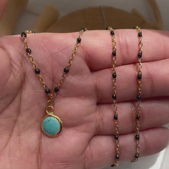 Genuine Turquoise Gold Bead Necklace, Boho Turquoise Pendant, Birthday Gift, Necklace for Women, Gemstone Necklace, Gift for Mom