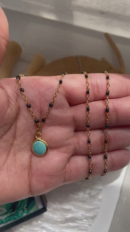 Genuine Turquoise Gold Bead Necklace, Boho Turquoise Pendant, Birthday Gift, Necklace for Women, Gemstone Necklace, Gift for Mom