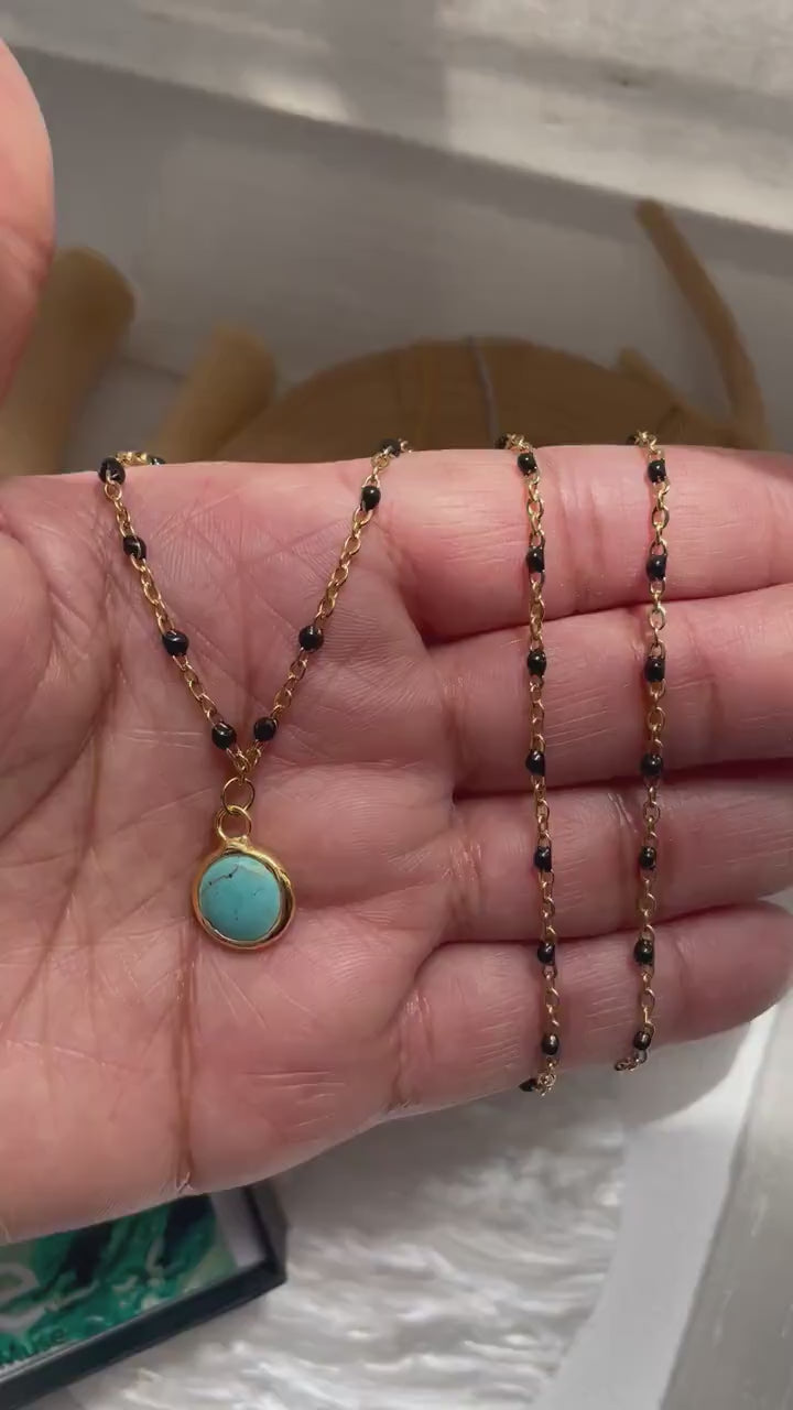 Genuine Turquoise Gold Bead Necklace, Boho Turquoise Pendant, Birthday Gift, Necklace for Women, Gemstone Necklace, Gift for Mom