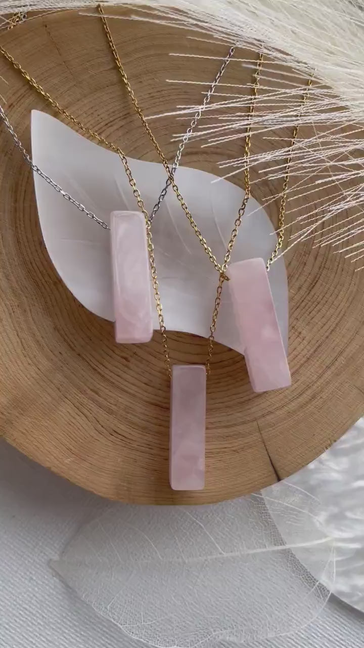 Rose Quartz Pendant Bar Necklace
