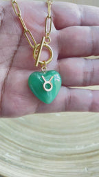 Personalized Zodiac Initial Heart  ~ Jade  Necklace