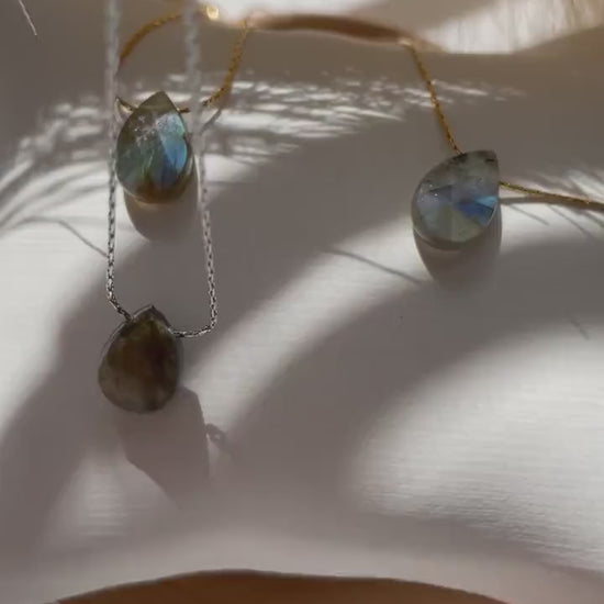 Genuine Labradorite Crystal Necklace , Solitaire Gemstone Pendant Labradorite Necklace, Minimalist Solitaire Floating Necklace