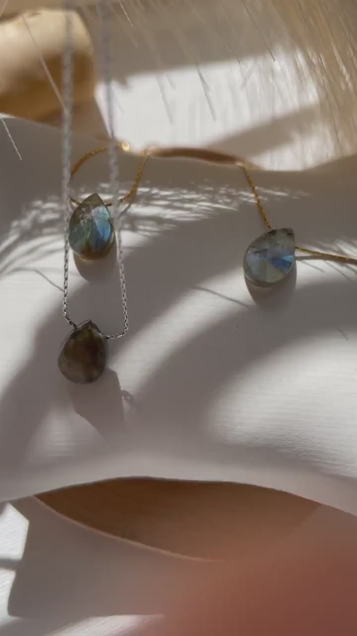 Genuine Labradorite Crystal Necklace , Solitaire Gemstone Pendant Labradorite Necklace, Minimalist Solitaire Floating Necklace