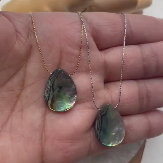Genuine Abalone Teardrop Necklace, Abalone Shell Pendant Necklace, Summer Beach Jewelry,  Gift for Women