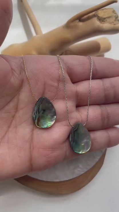 Genuine Abalone Teardrop Necklace, Abalone Shell Pendant Necklace, Summer Beach Jewelry,  Gift for Women