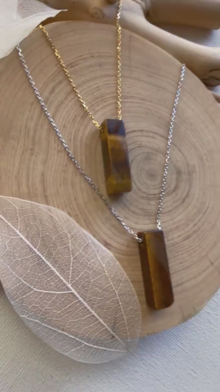 Tigers Eye Bar Minimalist Necklace