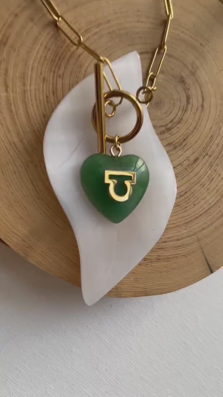 Personalized Zodiac Initial Heart  ~ Jade  Necklace