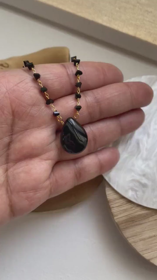 Obsidian Large Tear Drop Necklace