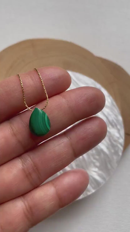 Minimalist Malachite Teardrop Necklace