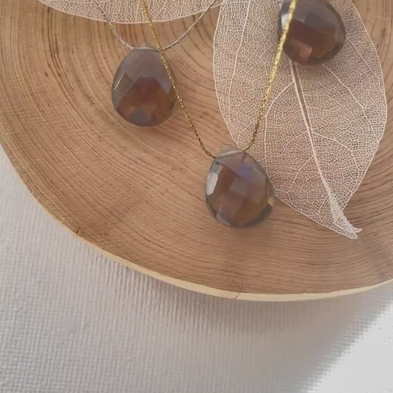 smoky quartz gold necklace teardrop