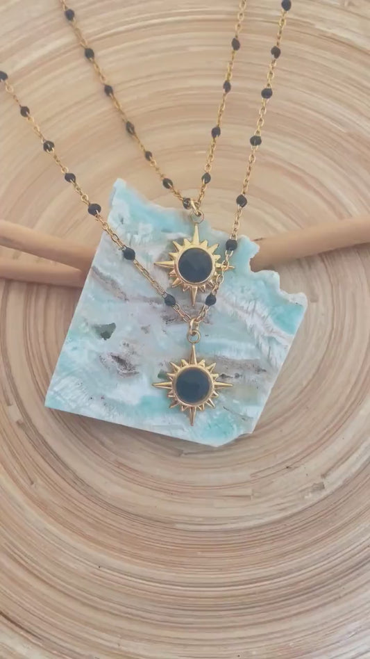 Black Onyx Sun Pendant Necklace