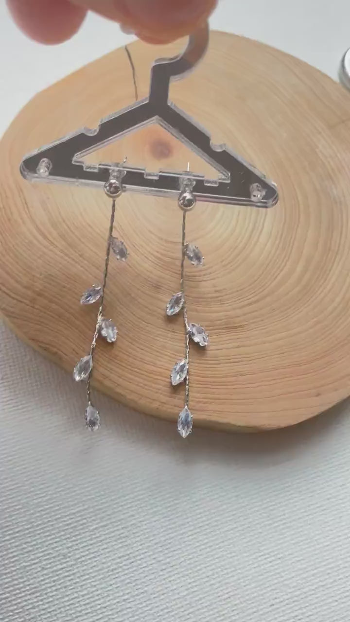 Leaf Vine Diamond CZ Dangle Earrings