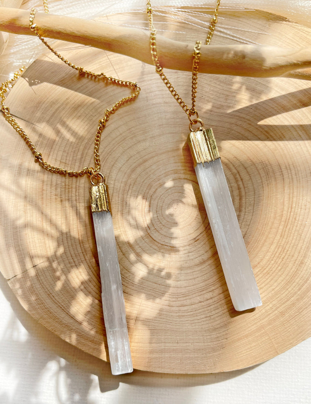 selenite electroplated pendant necklace