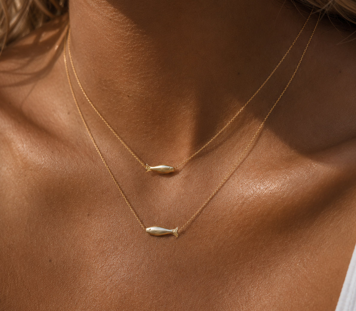 teenie gold fish necklace minimalist 