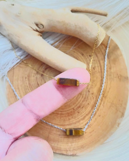 tigers eye minimlaist bar necklace 