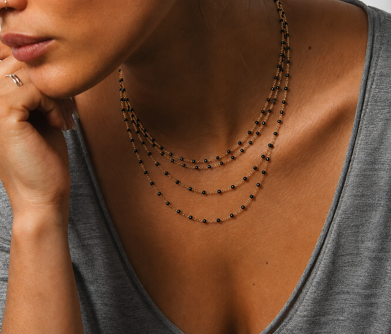 Black Enamel Dainty Bead Chain