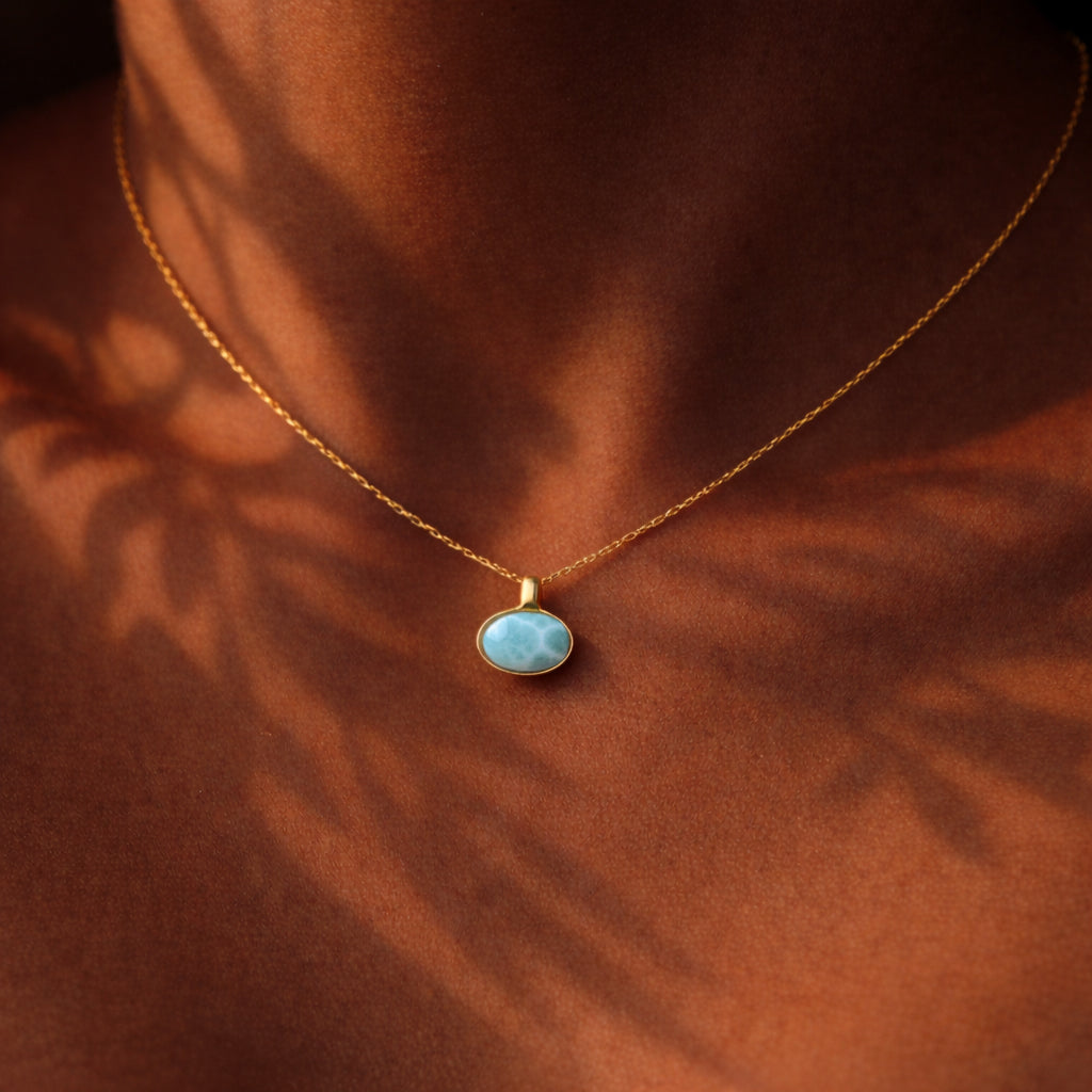 Larimar Pendant Gold Necklace
